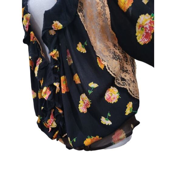 Free People Women's Poppy Floral Print‎ Lace Bodysuit Size Medium Black - Picture 9 of 16